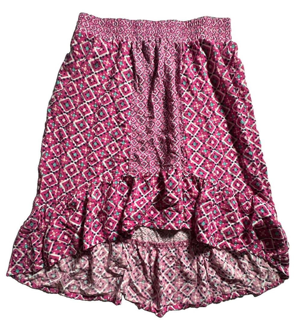 Crazy 8 Girls XL 14 Pink Geometric High Low Ruffle Skirt NWT Elastic Waist